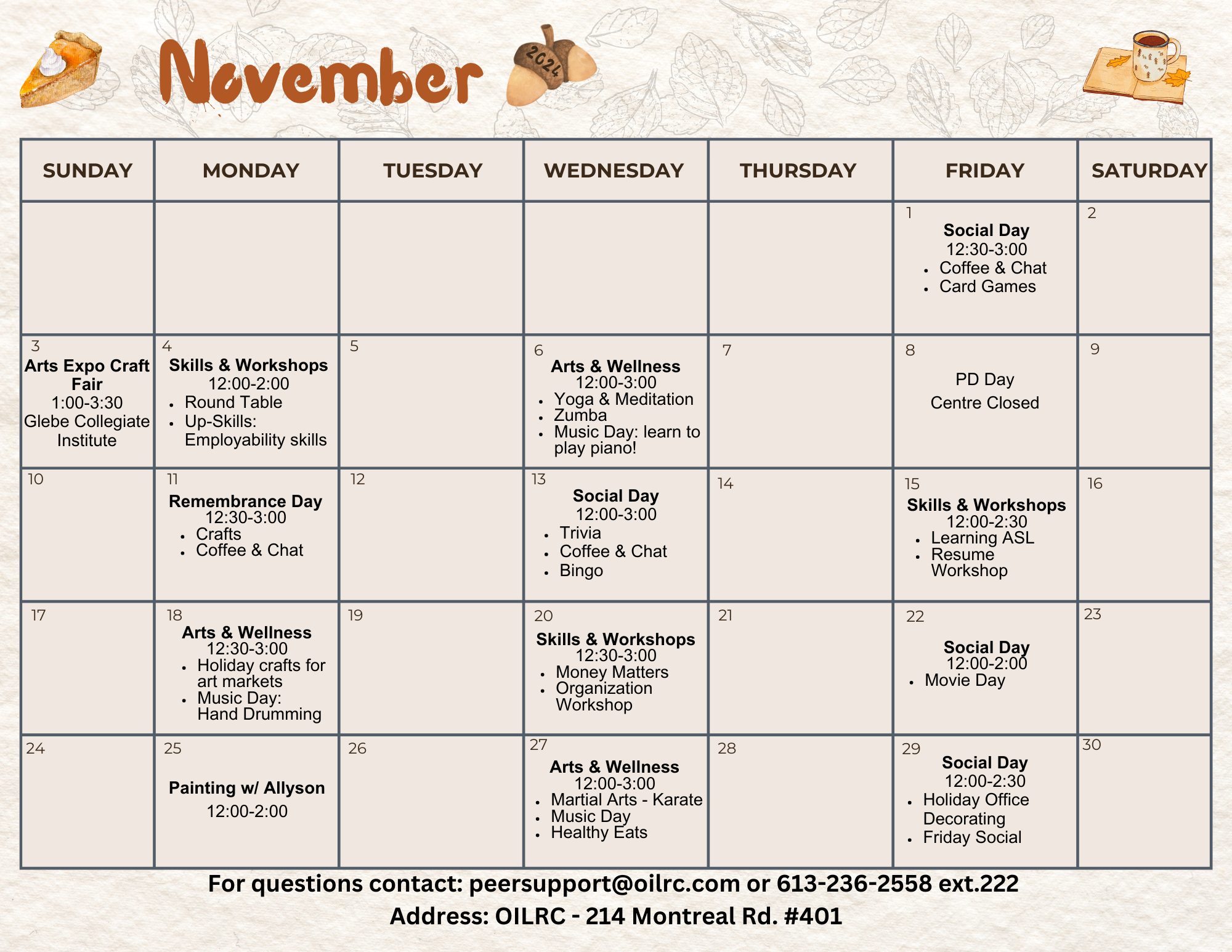 Ottawa Independent Living Resource Centre's November Calendar